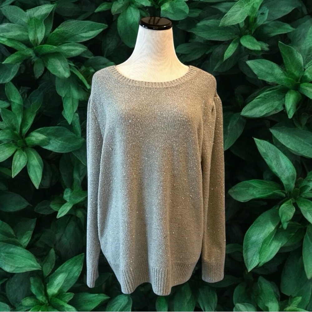 Liz Claiborne XL Silver Grey Sequin Sweater Holiday Fall Winter Christmas